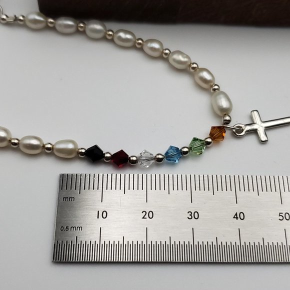 7 Inch 925 Sterling Silver Cross Charm Pearl And Crystal Bracelet - Picture 5 of 6